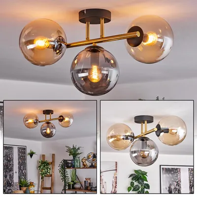 Produktbild von Fossobiubo Deckenlampe aus Metall/Glas in Schwarz/Gold-/Bernstein-/Rauchfarben