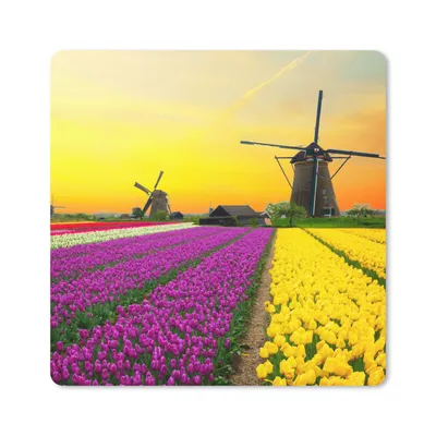 Produktbild von MuchoWow® Mauspad Mousepad Windmühle - Tulpen - Blumen - Frühling 20x20 cm - Mousepads - Maus Mat - Pad - Mausunterlage - Desk Mat - Bureauartikeln
