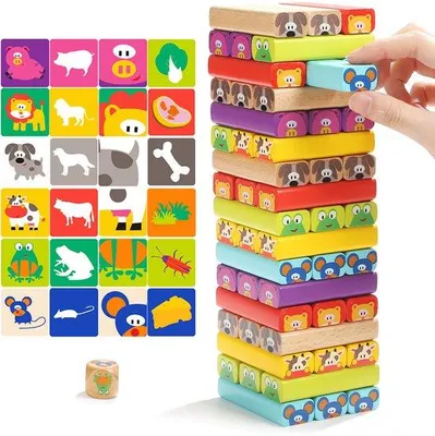 Produktbild von Holzbauspiel, Tiere und Farben, kreativitätsförderndes Brettspiel für Kinder von 3-9 Jahren, zur Entwicklung der Kreativität und kognitiven Fähigkeiten - geeignet für Jungen und Mädchen ab 3 Jahren