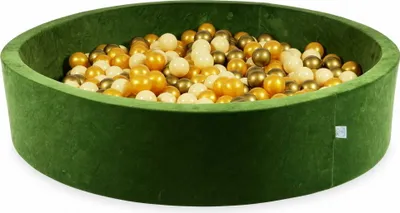 Produktbild von Bällebad 130x30 Samtig weich Olive – Mit 600 Bällen / Beige, Gold, Altgold