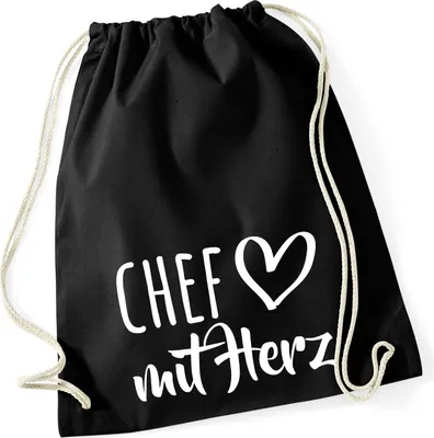 Produktbild von Huuraa Turnbeutel Chef mit Herz 12 Liter Black Baumwolle Rucksack Geschenkidee