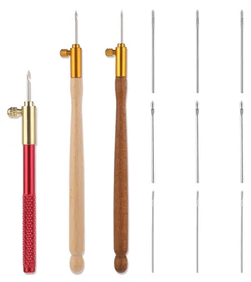 Tambour-Haken-Set, 3 Stück, 9 Nadeln, Holzgriff, für Stickerei