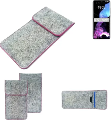 Produktbild von K-S-Trade Handy Schutz Hülle kompatibel mit Meizu 18 Schutzhülle Handyhülle Filztasche Pouch Tasche Case Sleeve Filzhülle hellgrau pinker Rand