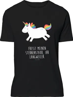 Produktbild von Mr. & Mrs. Panda T-Shirt Einhorn Happy - Schwarz - Geschenk, Fröhlich, Jersey-Shirt, Unicorn, Tshirt, Einhörner, glücklich, Shirt, Freude, S, mit Aufdruck