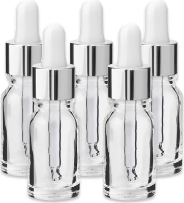 Produktbild von x5 Glasflasche klar 10 ml mit silberner Aluminiumpipette Laborflaschen