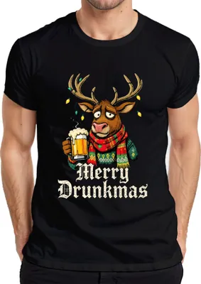Produktbild von Merry Drunkmas Rentier Bier Weihnachten Lustig Geschenk Ugly Herren T-Shirt, Schwarz, XL
