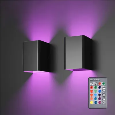 Produktbild von 2x Moderne Led Wandleuchte Schwarz Innenwandleuchten Mit Fernbedienung Wandbeleuchtung Für Wohnzimmer Schlafzimmer Flur, Lichtfarbe: RGB