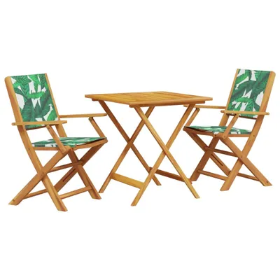 Produktbild von vidaXL 3-tlg. Bistro-Set Blattmuster Stoff und Massivholz