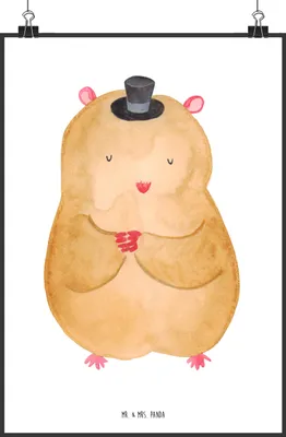 Produktbild von Mr. & Mrs. Panda Bild Hamster Hut DIN A2 - Weiß - Geschenk, Lustige Sprüche, Zylinder, Wanddekoration, Wandbild, Magier, Zwerghamster, Plakat, wanddeko, Zauberer, drucke