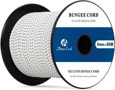 Produktbild von Bungee 3 mm, 30 m, elastisches Seil, für Camping, Tarpaulin, Anhänger, Rucksack, Zelt, Kajak - weiß/schwarz