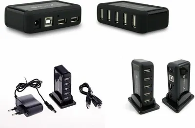 Produktbild von High-Speed 7-Port Hub USB 2.0 + Netzteil + USB Kabel schwarz Aktiv Verteiler TOP