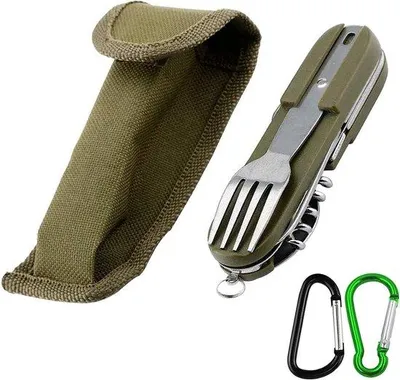 Image de Table de camping - RVS - 8-en-1 - Multifonctionnelle - Pliable - Avec 2 mousquetons - Pour la survie - L'aventure - Équipement de plein air
