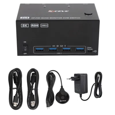 Obrázok produktu pre Prepínač KVM pre 4 monitory a 2 počítače, HDMI-DisplayPort 8K 60Hz, 4 porty USB 3.0, zástrčka EÚ