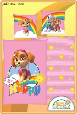Produktbild von HERDING Paw Patrol Bettwäsche-Set ‘Be Happy’ – 135×200 cm, Linon, Deckenbezug im Lieferumfang enthalten, Kissenbezug enthalten