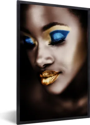 Produktbild von MuchoWow® MuchoWow® Gerahmtes Poster Schwarz und Gold - Frau - Make up 60x90 cm - Poster mit zchwarzem Bilderrahmen - Kunst