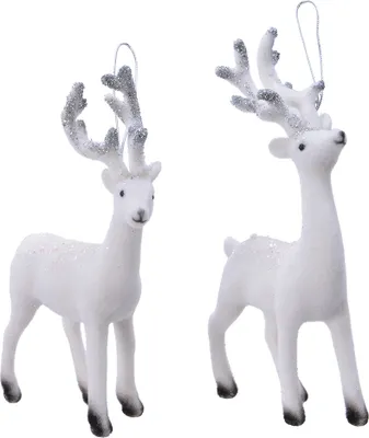 Produktbild von Christbaumschmuck Kunststoff / Samt Hirsch 16cm weiß 1 Stück sortiert