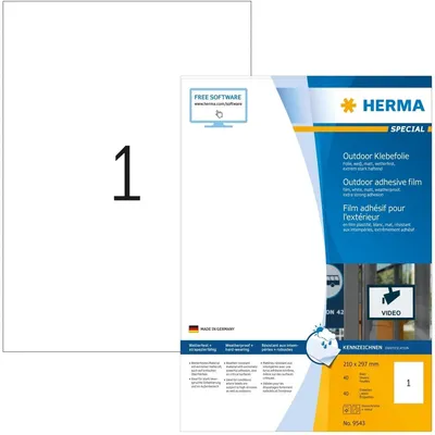 Produktbild von HERMA 9543, Weiß, Rechteck, A4, Universal, Polyethylen, Matte