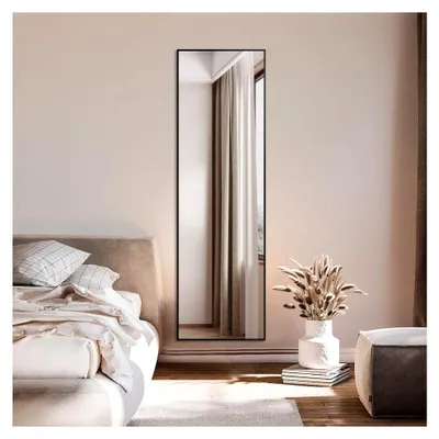 Produktbild von Ganzkörperspiegel Schwarz 160 x 40 cm Stand- und Wandspiegel 2 in 1, HD Garderobenspiegel rechteckig für Schlafzimmer, Badezimmer und Wohnzimmer