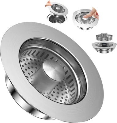 Produktbild von 3-in-1 Spülenstöpsel aus Edelstahl, Sieb für Spüle 75–86 mm