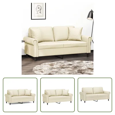 Produktbild von The Living Store 2-Sitzer-Sofa mit Zierkissen Creme 140 cm Kunstleder