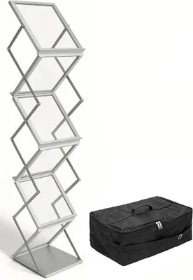 Produktbild von Prospektständer DIN A4 mit Tragetasche - Klappbarer Displayständer Acryl, Perfekt als Prospekthalter, Broschürenständer, Zeitschriftenhalter und Menükartenhalter - 38x26x145 cm