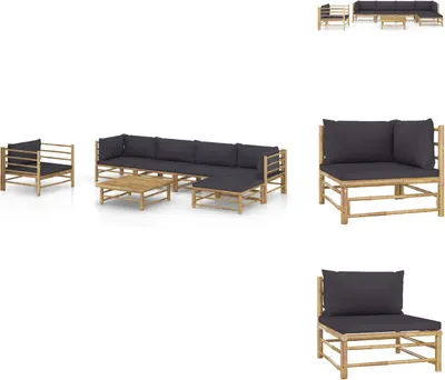Produktbild von vidaXL 7-tlg. Garten-Lounge-Set mit Dunkelgrauen Kissen Bambus -  Gartenmöbel-Sets