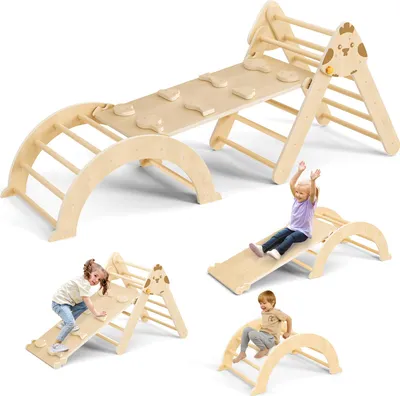 Immagine prodotto di Struttura per arrampicata per bambini - Giocattolo da interno - 7 in 1 - Legno - Con scivolo - Per bambini da 0 a 3 anni - Blu