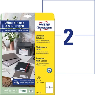 Image de Etiquettes universelles AVERY Zweckform, 210 x 148 mm, blanches