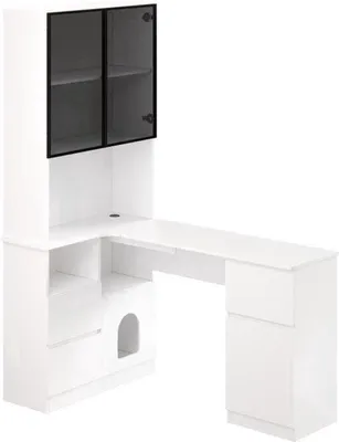 Obrázek produktu pro Rohový psací stůl, tvar L, bílý - 120x80x180 cm - Materiál: MDF, dřevo - S LED osvětlením - Nábytek do domácí kanceláře