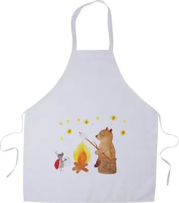 Produktbild von Mr. & Mrs. Panda Kochschürze Bär & Marienkäfer Lagerfeuer - Weiß - Geschenk, Küchenschürze, Teddy, Latzschürze, Schürze, Grillschürze, Küchenzubehör