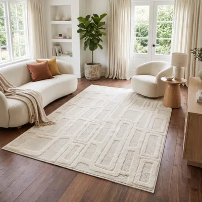 Produktbild von Tapiso Kurzflorteppich RELIEVO 3D geometrisch creme Flur Wohnzimmer 200 x 300 cm