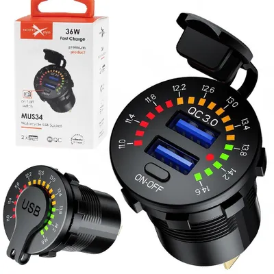 Zdjęcie produktu dla Ładowarka / Gniazdo do motocykla + woltomierz extremestyle MUS34 - 2 x USB