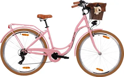 Produktbild von Goetze Mood 28 Zoll City Bike, 18 Zoll Tiefeinsteiger, 7-Gang Shimano Tourney, V-Bremse, LED-Beleuchtung, Komfortsattel, Rattankorb mit Bezug