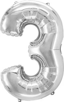 Produktbild von 12x Folienballon "Zahl 3" silber ca. 80cm