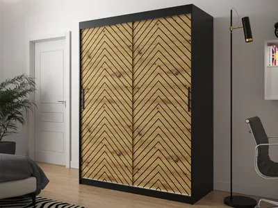 Obrázek produktu pro Šatní skříň 150 cm s posuvnými dveřmi ORIOT - černá / dub artisan