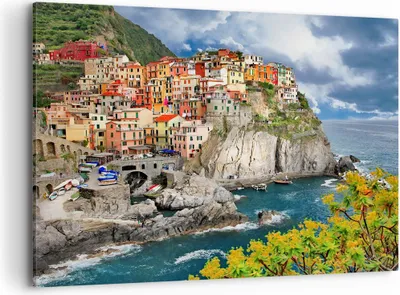 Produktbild von Bild auf Leinwand - Leinwandbild - Italien küste felsen landschaft - 100x70cm - Wand Bild - Wanddeko - Leinwanddruck - Bilder - Kunstdruck - Leinwand bilder - Wandkunst - AA100x70-2710