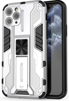 Produktbild von iPhone 11 Pro Hülle, Dual Layer PC TPU Bumper Stoßfest Ständer Schutzhülle für iPhone 11 Pro Silber
