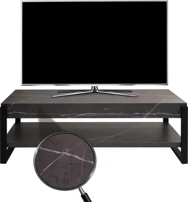 Produktbild von TV-Rack HWC-L53, Fernsehtisch Lowboard TV-Tisch, Metall 42x120x44cm  Marmor-Optik grau