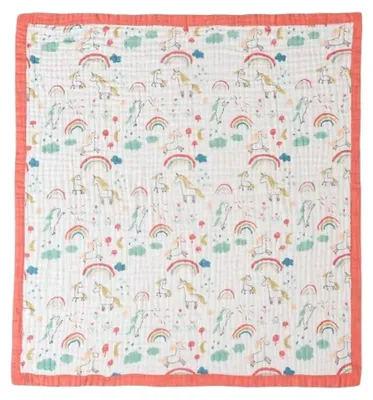 Produktbild von Baby Krabbeldecke » weiche Decke aus 100% Baumwolle » Babydecke 110x110cm » für Babys & Kleinkinder: Einhorn Motiv: Einhorn
