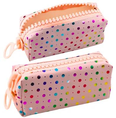 Produktbild von Federmäppchen für die Schule, Organizer, bunte Punkte, großer Reißverschluss, Rosa, 21 x 8 cm