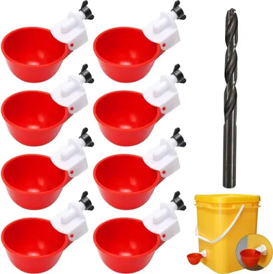 Produktbild von 8 automatische Hühnertränken mit Bohrer - Geflügeltränke-Set für Hühner, Enten, Gänse & Tauben