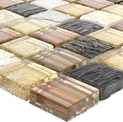 Produktbild von Mosaikfliesen Glas Stein Mix Canova Gold Braun