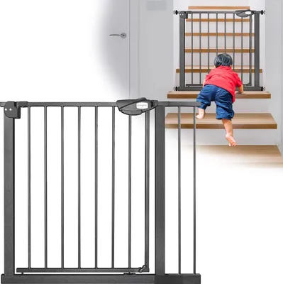 Produktbild von Türschutzgitter für Kinder, Treppenschutzgitter N Stop Safety Gate mit Ohne Bohren und Metall Gitter / 85 - 95 cm breit - Schwarz CEEDIR