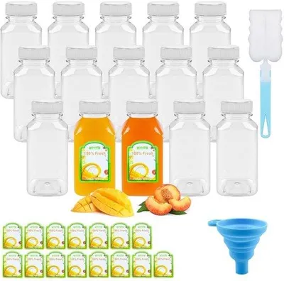 Zdjęcie produktu dla Allecto - 15 sztuk butelek do soków - Wielorazowe butelki plastikowe - Z nakrętkami