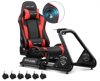 Produktbild von Sim-Racing-Cockpit - S03-890 - Rennsitz - Lenkrad- und Pedalhalterung - Tragbar - Wiederverwendbar - Rot