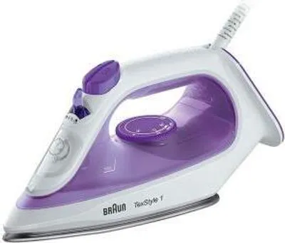 Produktbild von Braun TexStyle 1 SI 1080, Trocken- & Dampfbügeleisen, Keramik-Bügelsohle, 1,9 m, 130 g/min, Schwarz, Violett, 0,22 l