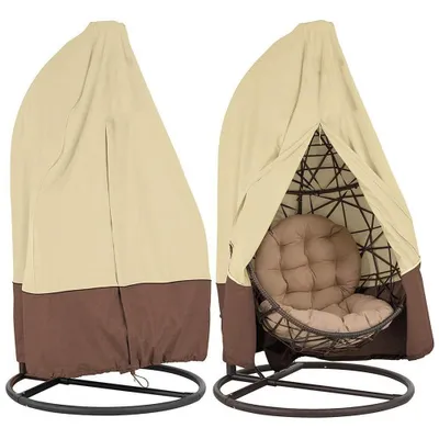 Produktbild von Gartenmöbel-Schutzhülle Hängesessel Abdeckung, mit Kordelzug, Regenfest & staubdicht, Beige-Kaffee zweifarbig