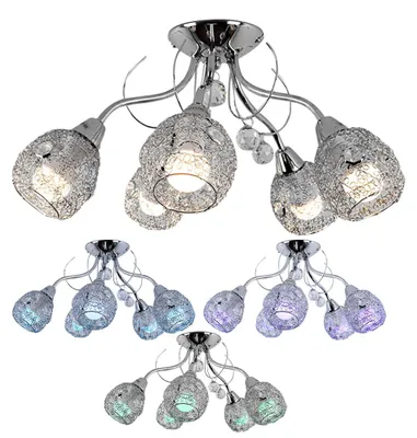 Produktbild von RGB LED Deckenleuchte, 5 Flammig, Kristalle, Chrom, D 54 cm