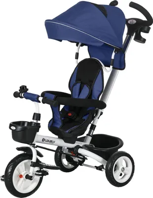 Produktbild von 2In1 Dreirad Schubstange Kinderdreirad Sicherheitsgurt Faltbar Sonnendach Getränkehalter Korb Pedal 1-5 Jahre Blau