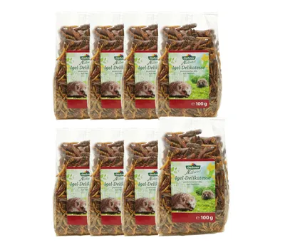 Produktbild von Dehner Natura Premium Igelfutter, Delikatesse für Igel aus Insekten, proteinreich / vitaminreich / natürliche Ernährung, 8 x 100 g (800 g)